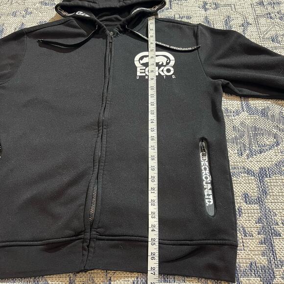 VTG Y2k Ecko UNTLD. Black Graphic Zipup Hoodie Skater Grunge Style SZ L - Picture 4 of 5